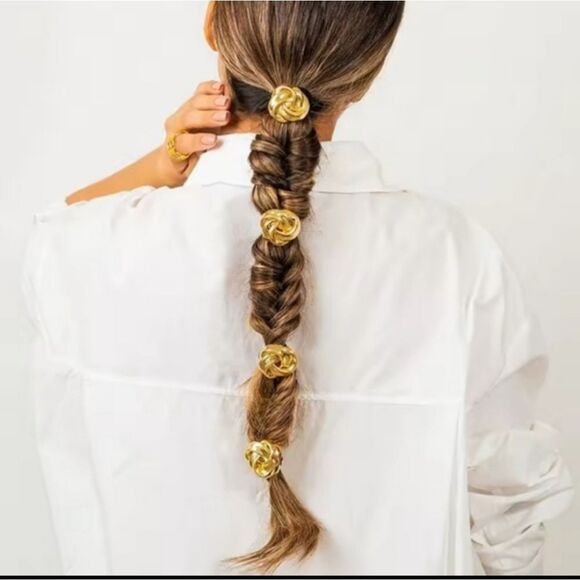 New ZARA 4pc Gold Ponytail Hair Rings - Picture 9 of 10